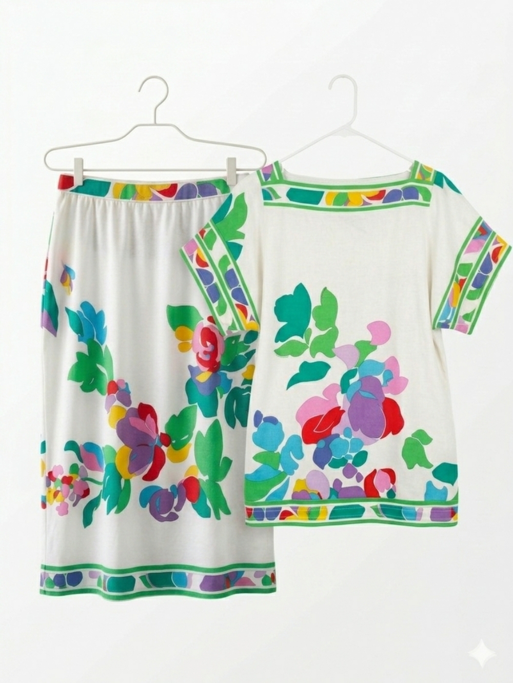Vintage Leonard Paris Medium Retro Floral Dopamine Cotton Skirt Set